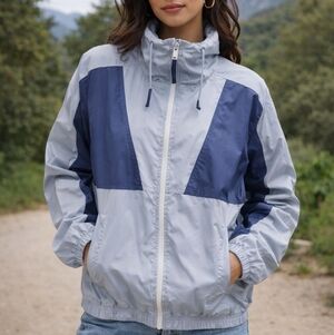 Columbia Colorblock Packable Lightweight Windbreaker Hooded Jacket Large